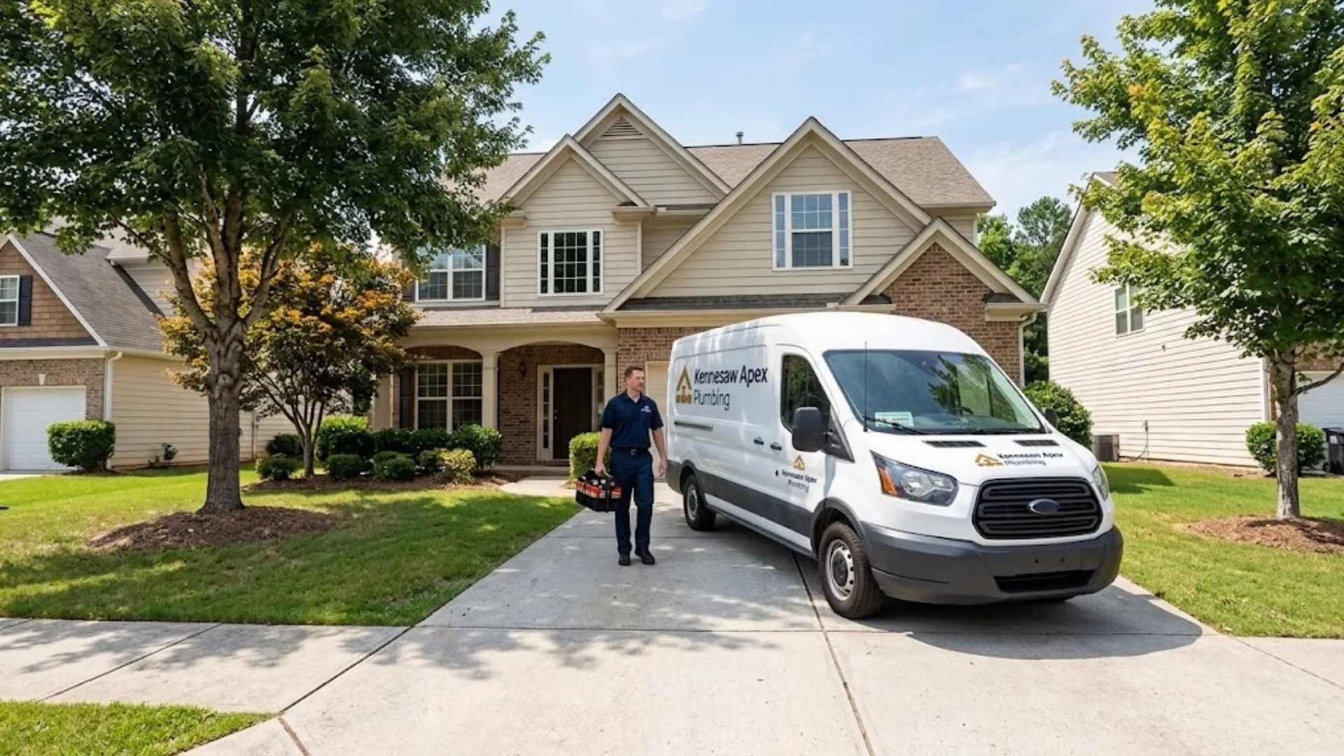 Licensed plumber arriving at a home in Kennesaw, GA
